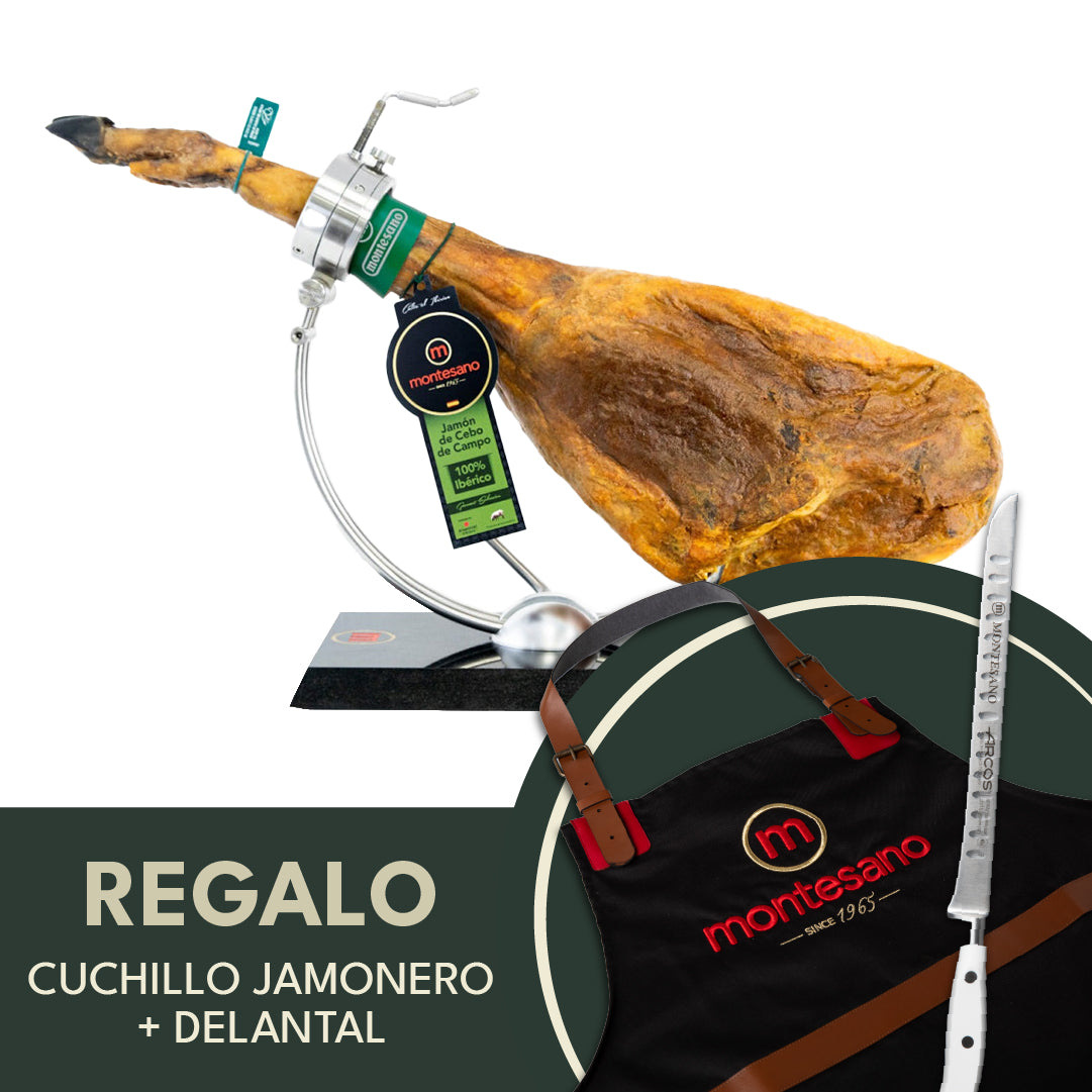 Jamón de cebo de campo 100% ibérico + cuchillo y delantal